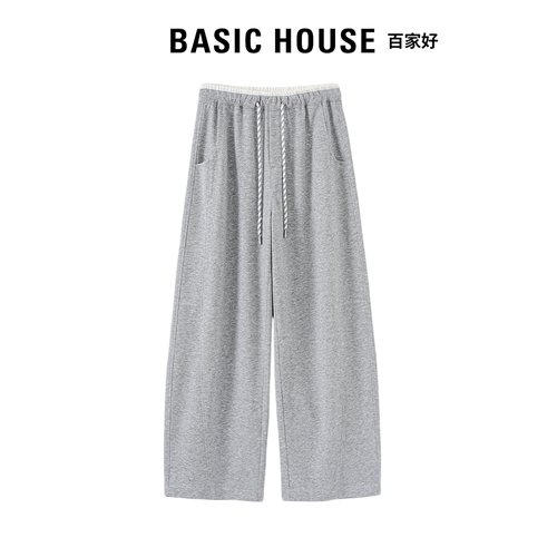Basic House百家好薄款灰色弯刀裤女夏季慵懒百搭宽松显瘦休闲裤