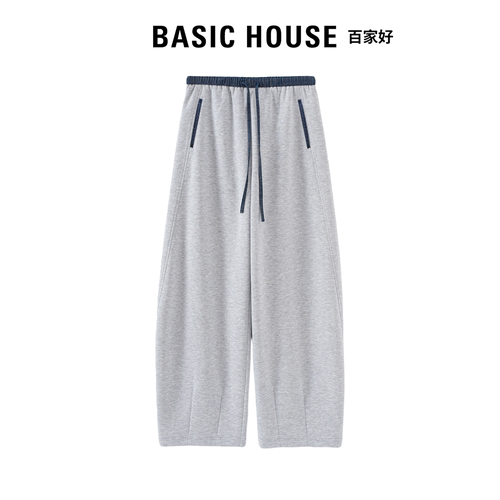 Basic House百家好薄款灰色弯刀裤女高腰显瘦柔软百搭休闲卫裤夏
