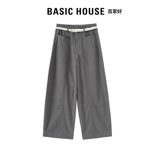 Basic House百家好韩系高腰休闲裤女2026夏季百搭宽松显瘦弯刀裤