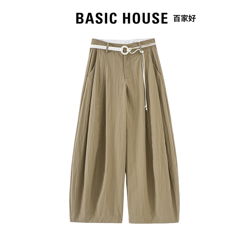 Basic House百家好轻薄款老钱风休闲裤女夏季高腰宽松显瘦弯刀裤