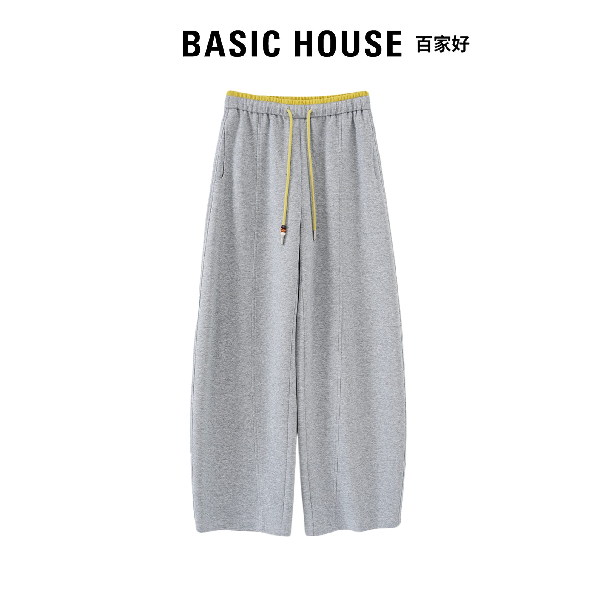 Basic House百家好高腰休闲裤女春夏新款抽绳弯刀裤薄款运动长裤