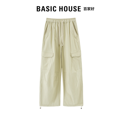 Basic House百家好2026夏季卡其色工装裤女宽松小个子显瘦休闲裤