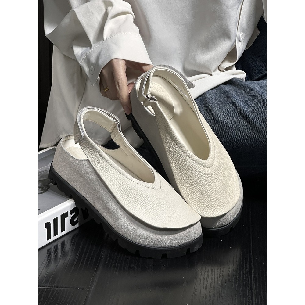 日本欧货真皮圆头松糕厚底勃肯鞋女2025新款复古魔术贴内增高罗马,女鞋,穆勒鞋,淘宝优惠券,粉丝福利购,淘宝优惠卷