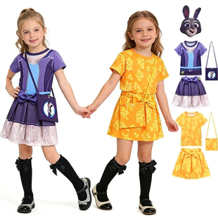 女童cos服装短袖百褶裙儿童套装兔子警官朱迪疯狂动物城2演出服装