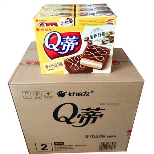 8-9月产新货好丽友Q蒂摩卡巧克力味2枚56g*12盒*4中盒整箱蛋糕