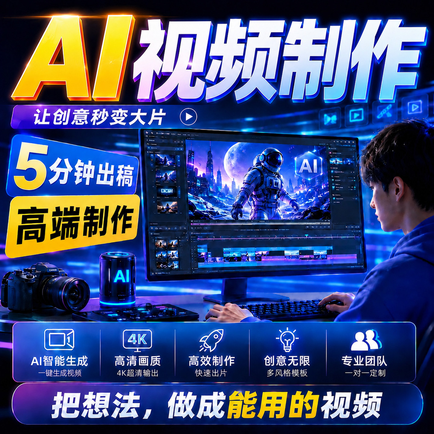 AI视频制作剪辑生成动画ae企业宣传片定制影视特效漫剧数字人代做图片