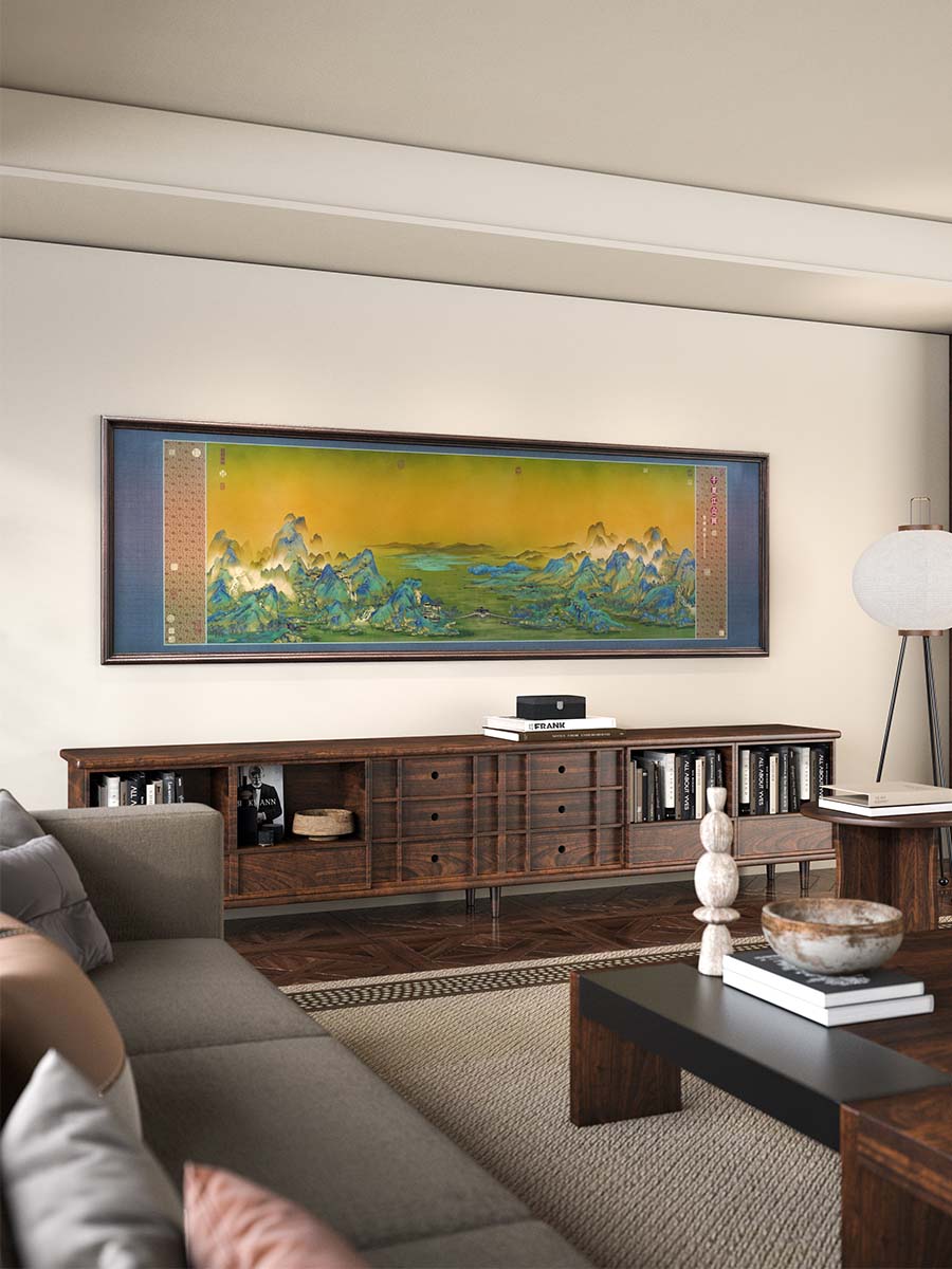 千里江山画客厅沙发背景墙装饰画新中国风书房挂画易得奢华世界名