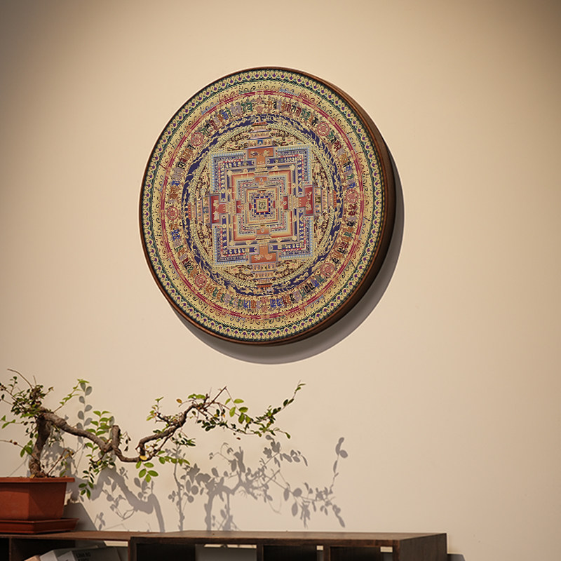 西藏金刚坛城唐卡挂画中式装饰画客厅铜高级禅意玄关六字真言壁画