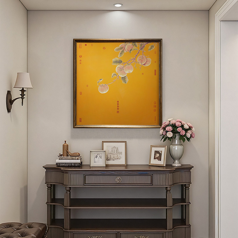 玄关装饰画新中式事事如意实木轻奢铜雕画客厅侘寂风挂画餐厅挂画