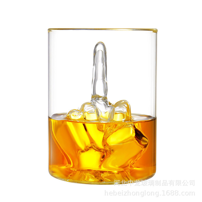 高硼硅透明玻璃中指杯水杯威士忌酒杯个性洋酒杯拳头造型玻璃杯