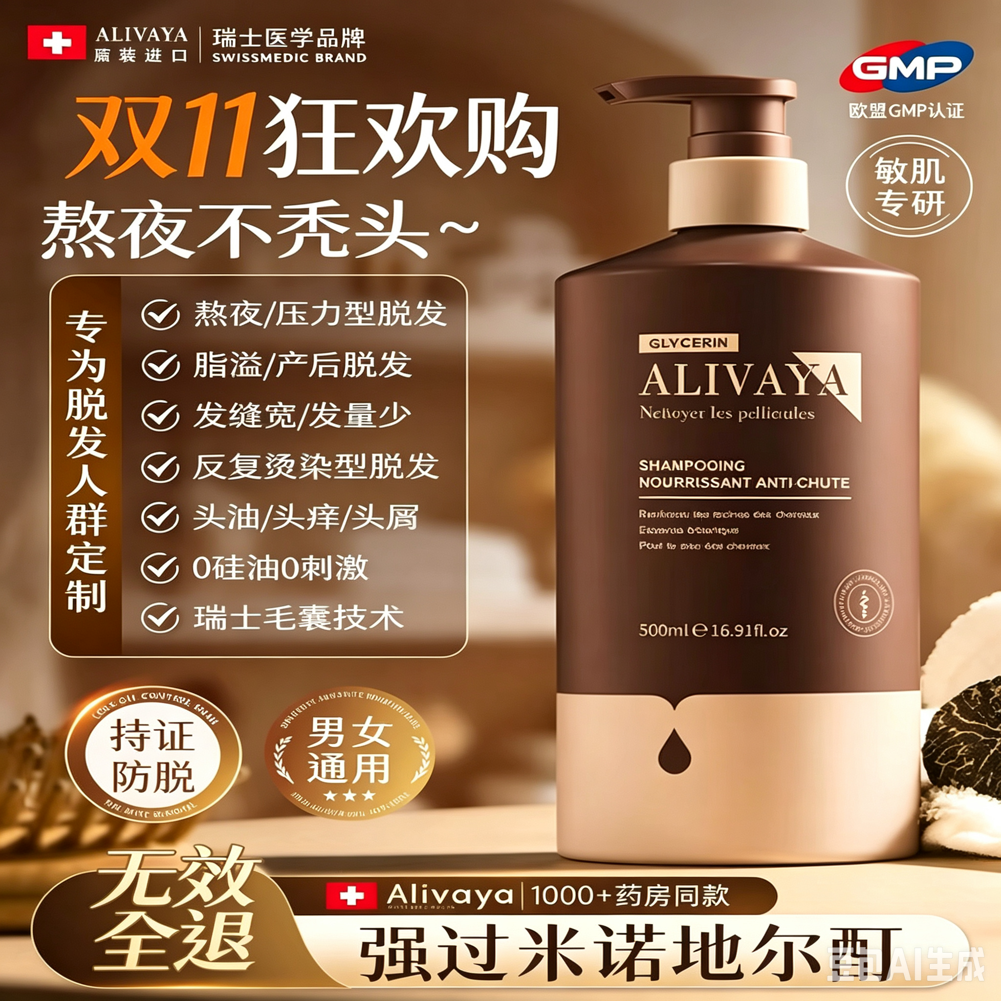 【瑞士进口】alivaya生姜防脱洗发水健发洗发露去屑止痒控油蓬松