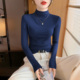 半高领打底衫 女秋冬配大衣内搭长袖 高级感修身 法式 蓝色针织衫 上衣