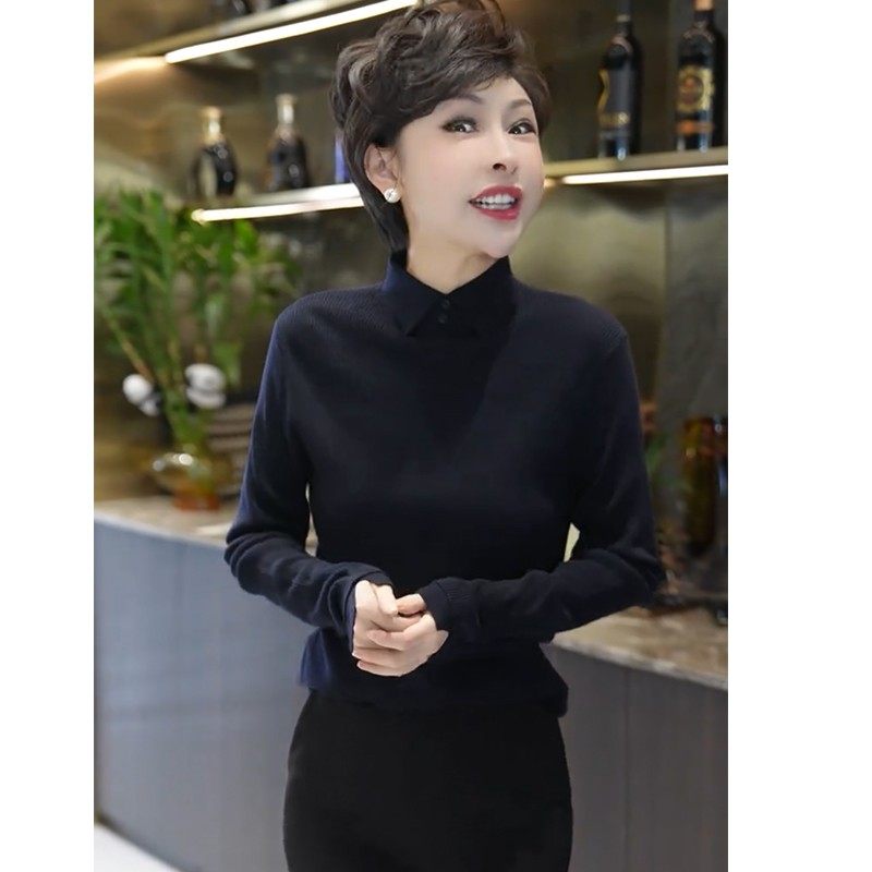 秋冬气质小众Polo领修身百搭针织衫女高级感软糯羊毛纯色内搭打底