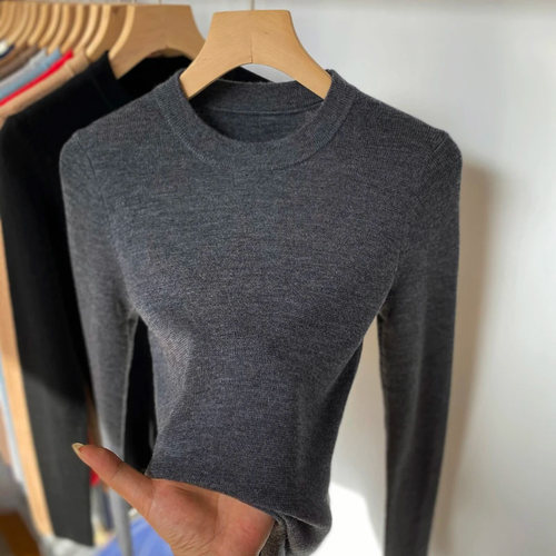 打底衫女春秋薄款修身小圆领针织