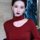 2025秋冬半高领内搭修身 毛衣女打底衫 安哥拉红镂空性感洋气上衣