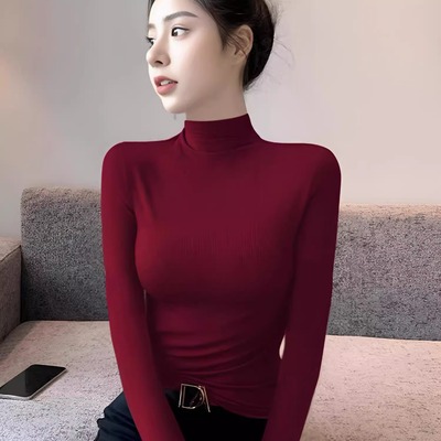 打底衫女秋季修身内搭薄款半高领上衣洋气2025新款简约套头针织衫