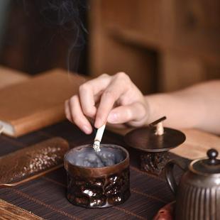 带盖烟缸装 手工复古做旧烟灰缸家用办公室客厅个性 饰品多功能烟盅