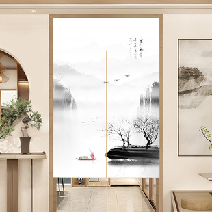古风门帘布艺茶室隔断帘卧室卫生间遮挡布帘复古禅意挂帘定制 中式