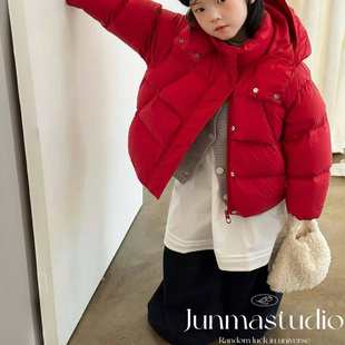 夫子品牌童装女童宝宝儿童中童冬装拜年红色羽绒服白鸭绒保暖外套