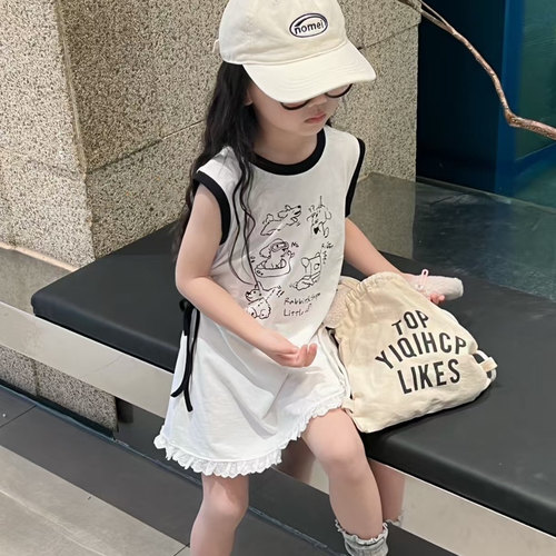 清仓！susie童装女童宝宝儿童夏装撞色卡通连衣裙针织T恤裙背心裙