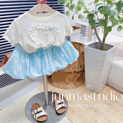 弹力腰围半裙竖纹拼色童装小清新