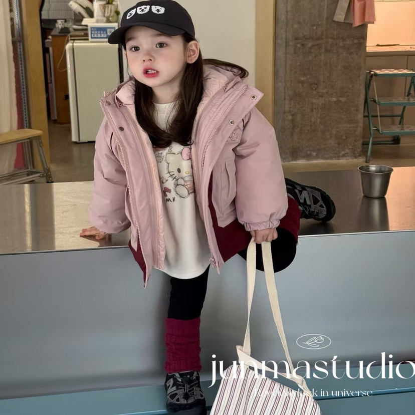 suyou童装女童宝宝儿童冬装KT三合一连帽冲锋衣羽绒服白鸭绒外套