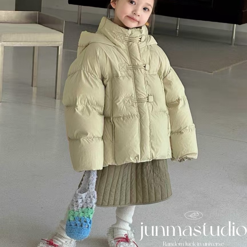 品牌童装女童宝宝儿童冬装新款韩系方塘扣连帽羽绒服白鸭绒外套