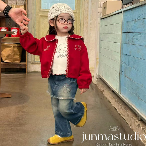 清仓！suyou童装女童宝宝儿童秋装韩系可爱娃娃领KT刺绣外套开衫