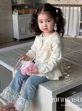 橙小7童装女童儿童宝宝春装卡通针织开衫毛衣外套T恤花边牛仔裤子