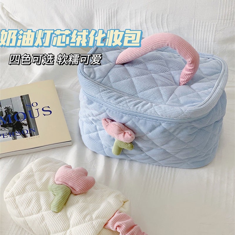 可爱手提化妆包撞色女便携式大容量化妆品收纳袋旅行护肤品收纳包