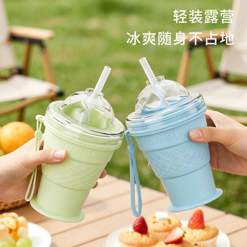 折叠冰球杯食品级软硅胶冰球模具威士忌制冰杯便携式外带冰格水杯