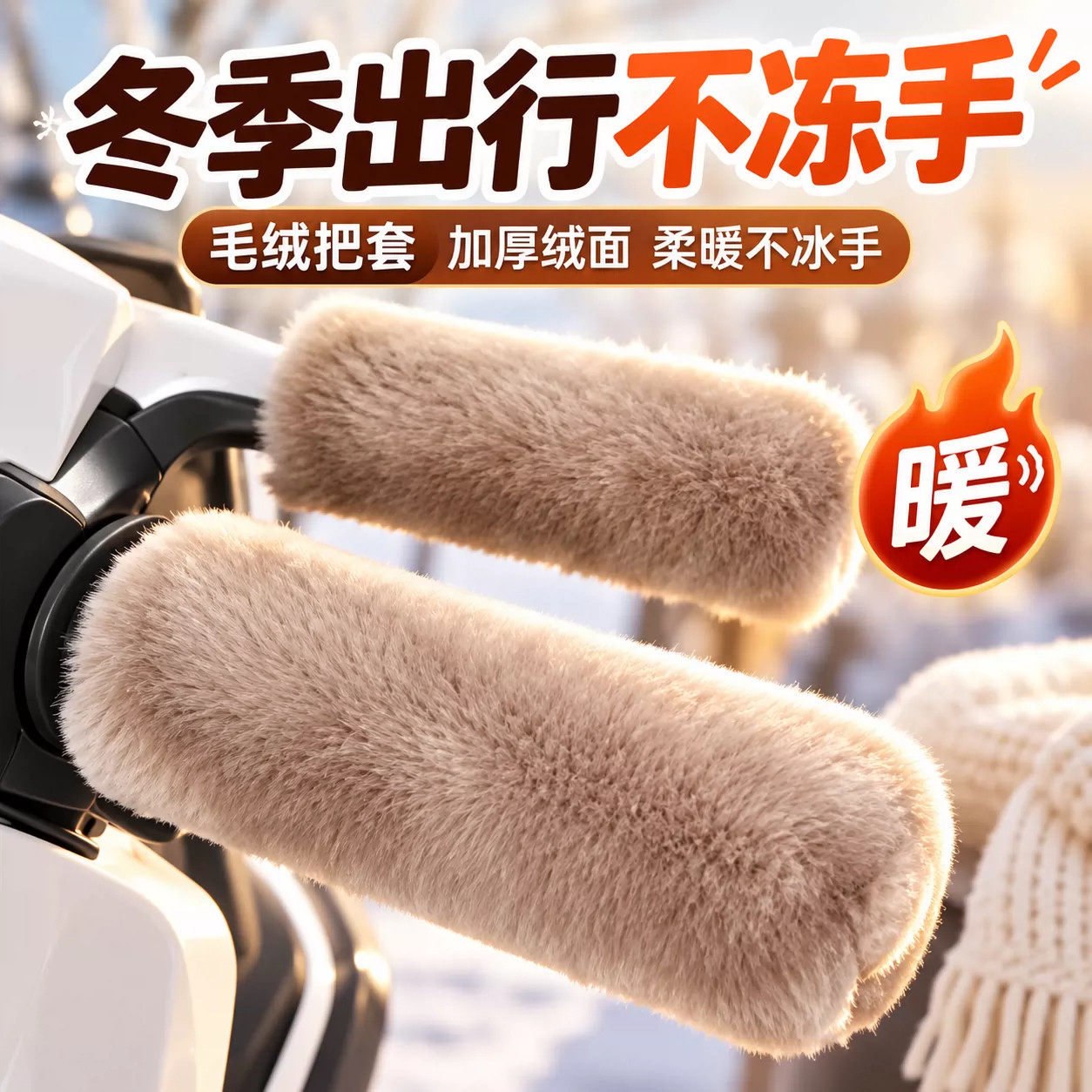 冬季加厚毛绒电动车手把套
