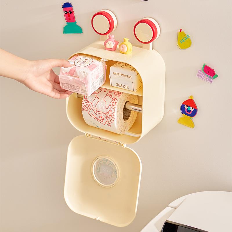 吸盘卫生间纸巾盒免打孔壁挂式收纳盒浴室厕所厨房卷纸架卷纸筒