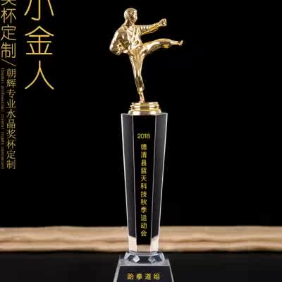 当天发货 金银铜三色 跆拳道小金人奖杯定制奖牌武术散打比赛
