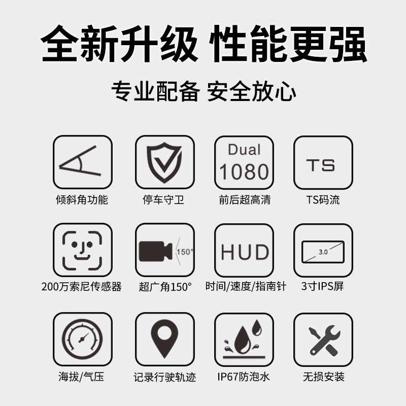 D10A摩托车行车记录仪前后双镜头夜视电动车机车专用