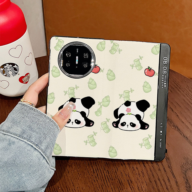 华为x5手机壳皮质跌倒熊猫