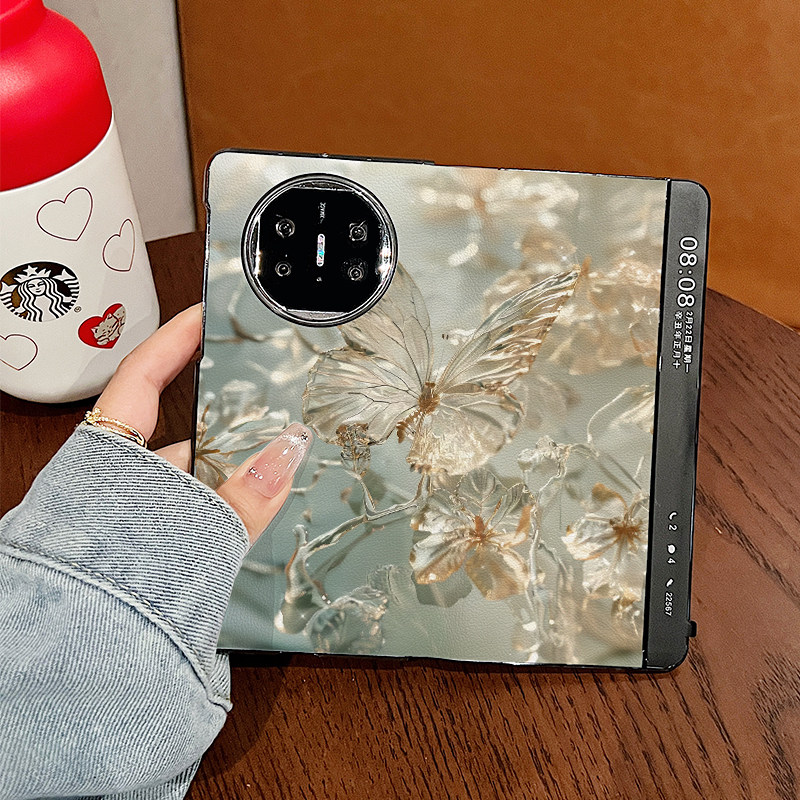 华为x5手机壳皮质水纹金蝶