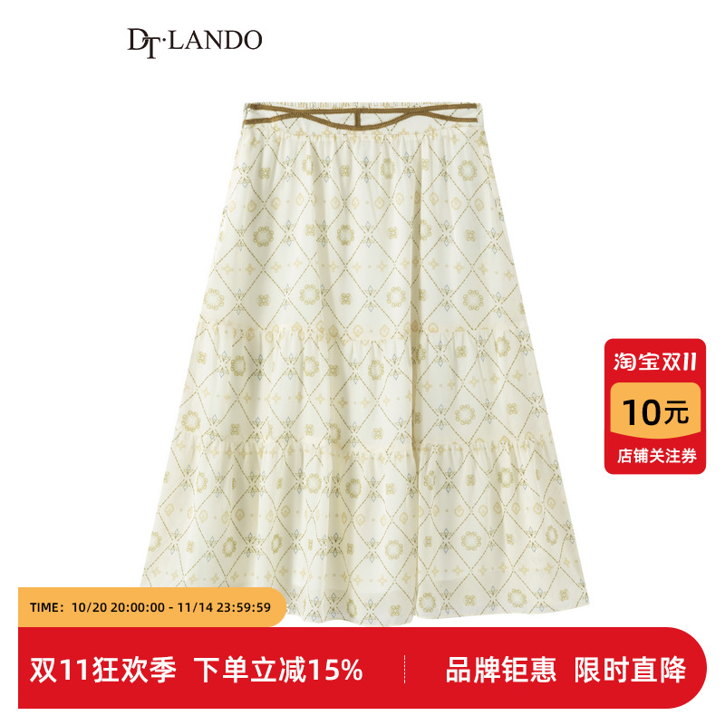 DTLANDO夏季薄款女装中长款半身裙小个子气质民族风裙子