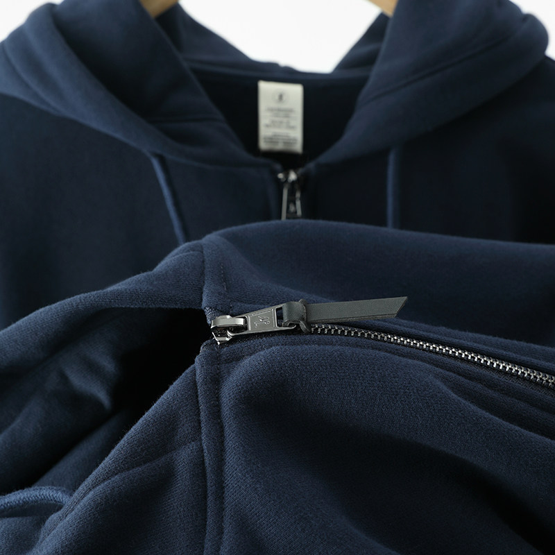 가을 겨울 따뜻한 두꺼운 양털 365G 카본 브러쉬 솔리드 컬러 지퍼 카디건 느슨한 어깨 후드 남성 운동복