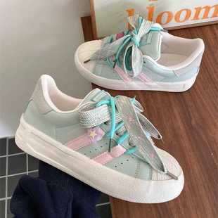 包鞋 202春秋新款 女小众不小撞面款 25贝壳头板鞋 ins潮百搭白 厚底F