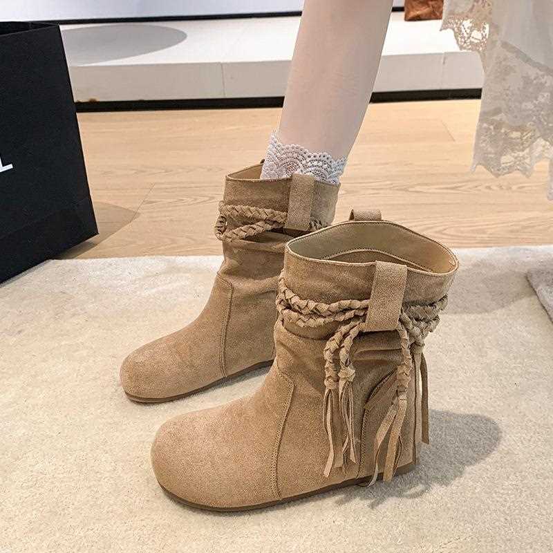 废土褶风复古20199皱勃靴肯短筒女2025年新百搭显瘦平底时款尚堆