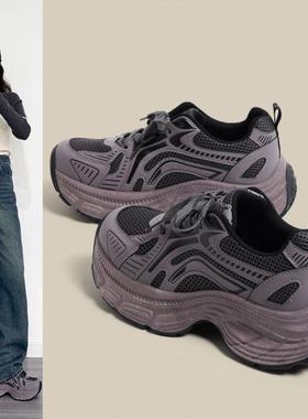 厚底增高老鞋爹鞋女2季025春新款60395浅口新款搭休百闲超软运动