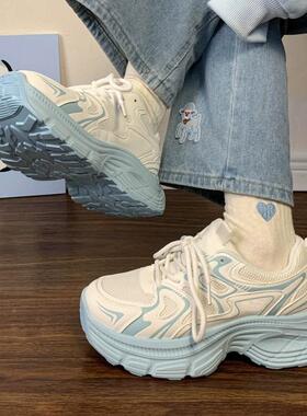 海洋蓝老爹女2025夏季新款鞋原创计网66307设面百搭底厚增高运动