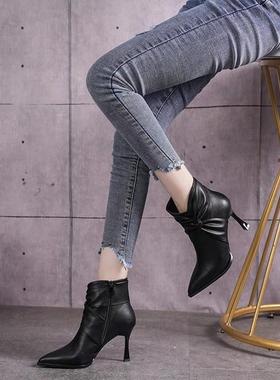 气质新品短靴女马丁靴年百搭2新款20冬高跟鞋天尖头细跟瘦瘦98950