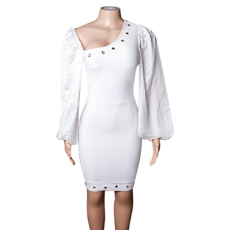 Off-shoulder banquet evening dress long-sleeved dress white