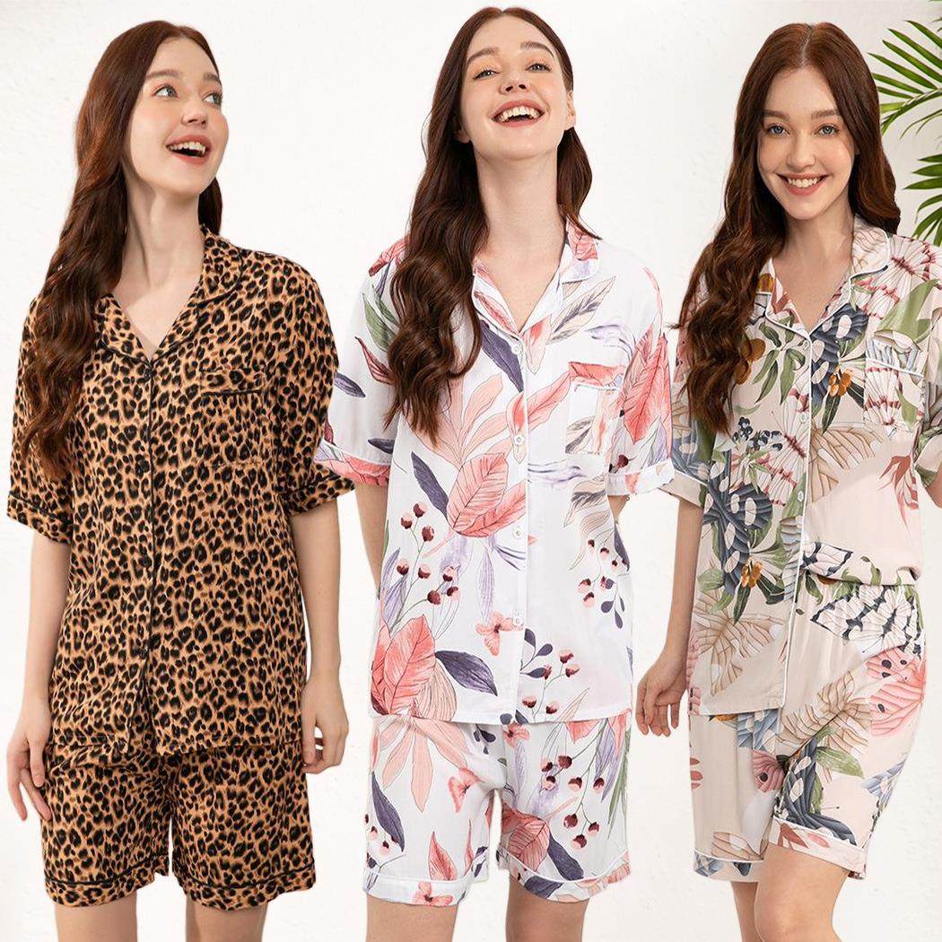 Plus size womens cotton home clothes pajamas short sleeve