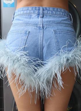 fashion women streetwear grey trim shorts designer jeans