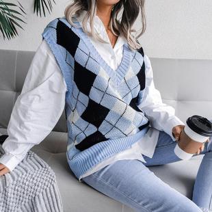 Vest neck Womens Clothing Casual Knitted Sweater Loose