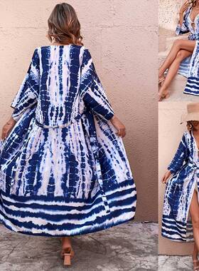 Blue and Dress White Beach Pattern Up Cardigan Knitted