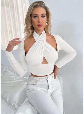 ladies fashhion hollow midriff-baring tops women leisure
